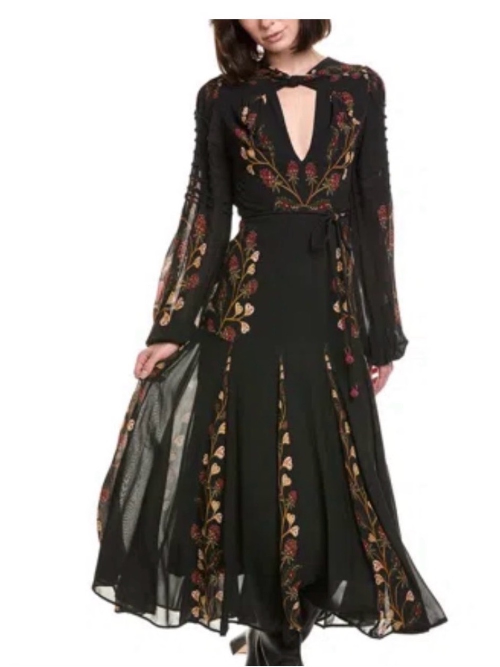 Farm Rio Garden Black Pleated Long Sleeve Maxi Dress…GORGEOUS!